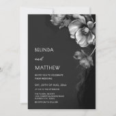 Invitation Mariage Fleurs Argent Noir Et Blanc (Devant)