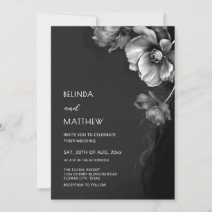 Invitation Mariage Fleurs Argent Noir Et Blanc
