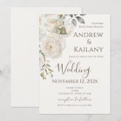 Invitation Mariage Fleurs Beige (Devant / Derrière)