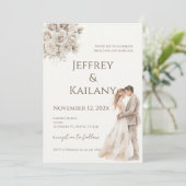 Invitation Mariage Fleurs Beige (Debout devant)