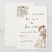 Invitation Mariage Fleurs Beige (Devant / Derrière)
