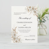 Invitation Mariage Fleurs Beige (Debout devant)