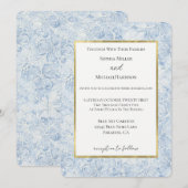 Invitation Mariage Fleurs Blanches Bleues Joli (Devant / Derrière)