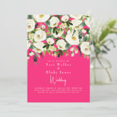 Invitation Mariage Fleurs Blanches en Cascade Rose Chaud (Debout devant)