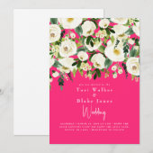 Invitation Mariage Fleurs Blanches en Cascade Rose Chaud (Devant / Derrière)