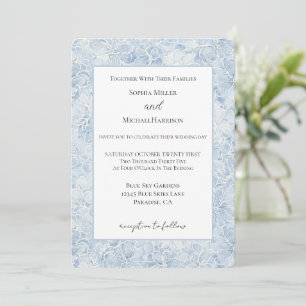 Invitation Mariage Fleurs Blanches et Bleues Chic