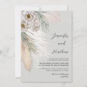 Invitation Mariage Fleurs Blanches & Herbe de Pampas Vert Rus (Devant)