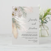 Invitation Mariage Fleurs Blanches & Herbe de Pampas Vert Rus (Debout devant)