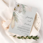 Invitation Mariage Fleurs Blanches & Herbe de Pampas Vert Rus