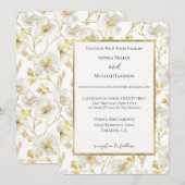Invitation Mariage Fleurs Blanches Or Jolies (Devant / Derrière)