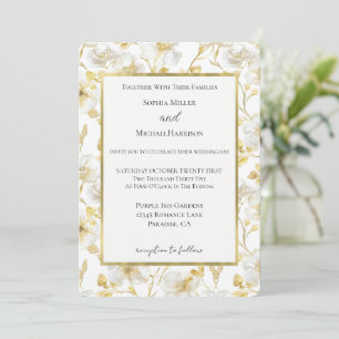 Invitation Mariage Fleurs Blanches Or Jolies
