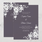 Invitation Mariage Fleurs Blanches Romantiques Fumée Grise (Devant / Derrière)