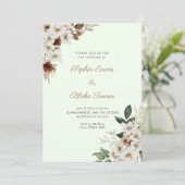 Invitation Mariage Fleurs Blanches Rustiques Bohème Vert Clai (Debout devant)