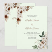 Invitation Mariage Fleurs Blanches Rustiques Bohème Vert Clai (Devant / Derrière)