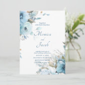 Invitation Mariage Fleurs bleu clair (Debout devant)