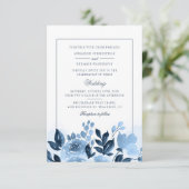 Invitation Mariage Fleurs Bleues Aquarelle Moderne (Debout devant)