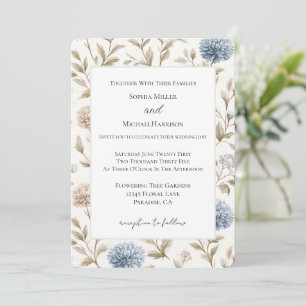 Invitation Mariage Fleurs Bleues Crème Jolies