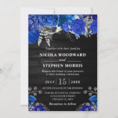 Invitation Mariage Fleurs Bleues et Argent à l'Aquarelle Rust (Devant)