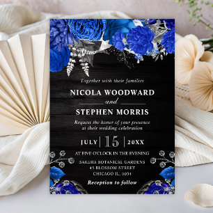 Invitation Mariage Fleurs Bleues et Argent à l'Aquarelle Rust