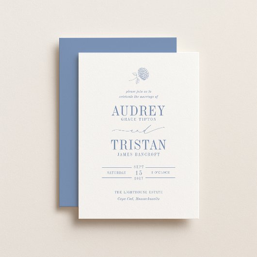 Invitation MARIAGE Fleurs Bleues HYDRANGEA