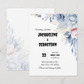 Invitation Mariage Fleurs Bleues Personnalisable (Devant / Derrière)