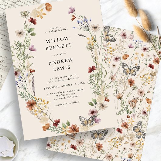 Invitation Mariage Fleurs Bohème Rustique