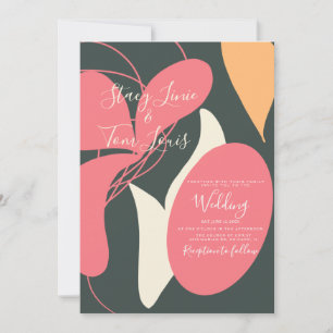 Invitation Mariage Fleurs Boho Formes Organiques Rose Orange