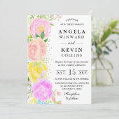 Invitation Mariage Fleurs Boho Orange Rose et Jaune (Debout devant)