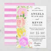 Invitation Mariage Fleurs Boho Orange Rose et Jaune (Devant / Derrière)