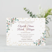 Invitation Mariage Fleurs Bourge Bourgogne Diamants Or (Debout devant)