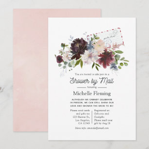 Invitation Mariage Fleurs Bourgogne et Blush par la Poste
