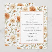 Invitation Mariage Fleurs Crème Orange (Devant / Derrière)
