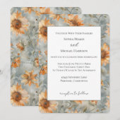 Invitation Mariage Fleurs Crème Orange Bleu (Devant / Derrière)