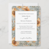 Invitation Mariage Fleurs Crème Orange Bleu (Devant)