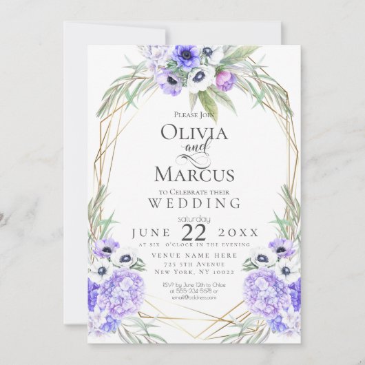 Invitation Mariage | Fleurs d'anémones violettes (Devant)