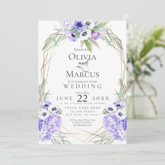Invitation Mariage | Fleurs d'anémones violettes (Debout devant)