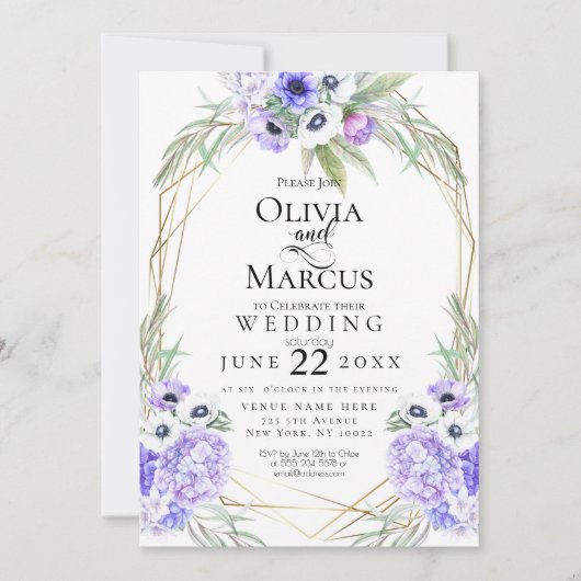 Invitation Mariage | Fleurs d'anémones violettes (Devant)