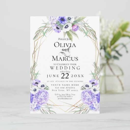 Invitation Mariage | Fleurs d'anémones violettes (Debout devant)