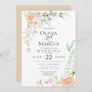 Invitation MARIAGE Fleurs d'aquarelle Pastel Spring