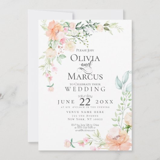 Invitation MARIAGE | Fleurs d'aquarelle Pastel Spring (Devant)