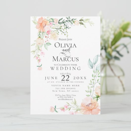 Invitation MARIAGE | Fleurs d'aquarelle Pastel Spring (Debout devant)