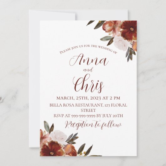 INVITATION MARIAGE FLEURS D'AUTOMNE À L'AQUARELLE  (Devant)