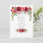 Invitation Mariage Fleurs de Bourgogne et Blush avec QR Code (Debout devant)