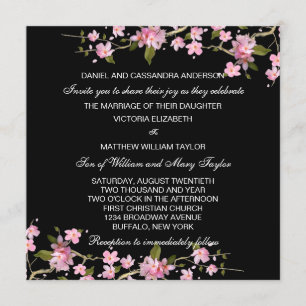 Invitation Mariage Fleurs de Cerisier Japonaises Noir Rose