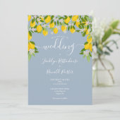 Invitation Mariage Fleurs de Citronniers Verdure Bleu Poussié (Debout devant)