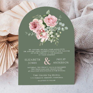 Invitation Mariage Fleurs de Eucalyptus Vert Sauge Rose Tendr