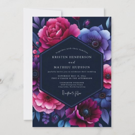 Invitation Mariage Fleurs de Fuchsia Nocturnes (Devant)