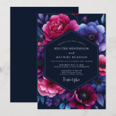 Invitation Mariage Fleurs de Fuchsia Nocturnes (Devant / Derrière)