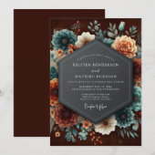 Invitation Mariage Fleurs de Hollande Burgundy Teal (Devant / Derrière)