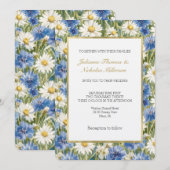 Invitation Mariage Fleurs de Marguerite Bleu Blanc (Devant / Derrière)